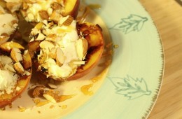 Grilled Peaches & Marscapone with Honey and Almonds