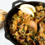Moroccan eggplant salad in a cast iron pan
