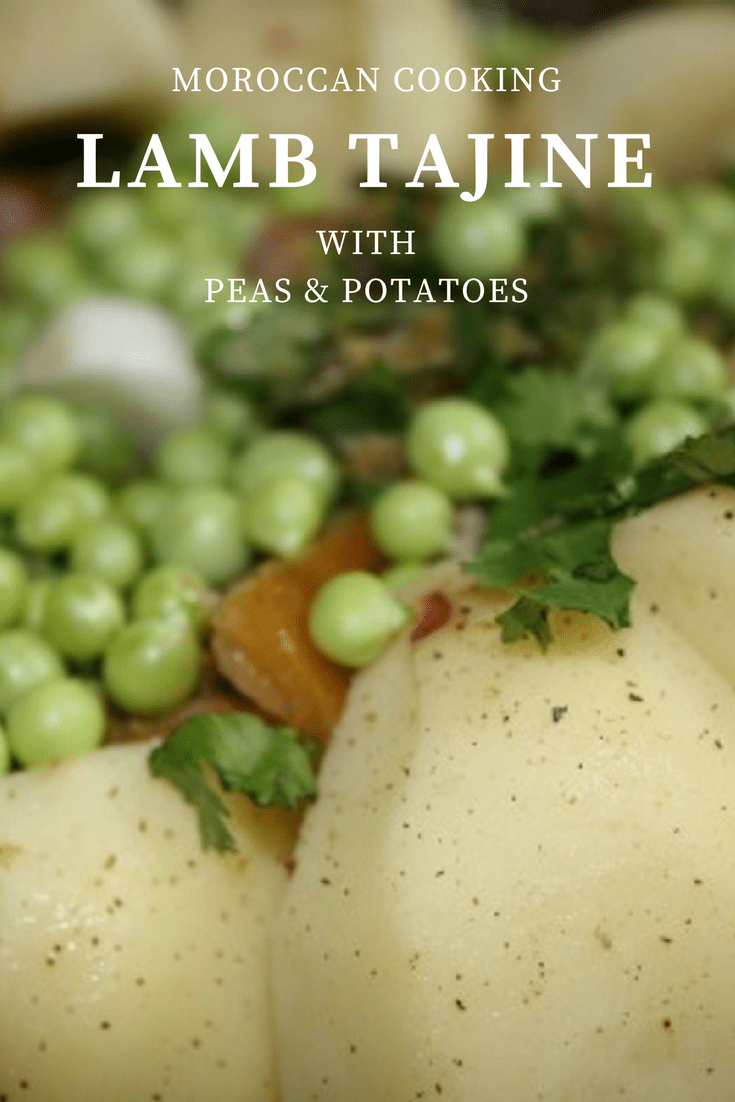 Moroccan Cooking: Lamb Tajine with Peas and Potatoes makes a great meal for a small group or a crowd. Creamy potatoes, delicious sauce and super tender lamb. Yum. Yum.