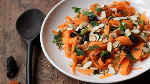 Moroccan Carrot, Chickpea, Dried Fruit and Almond Salad
