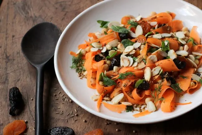 Moroccan Carrot Chickpea Salad with Dried Fruit