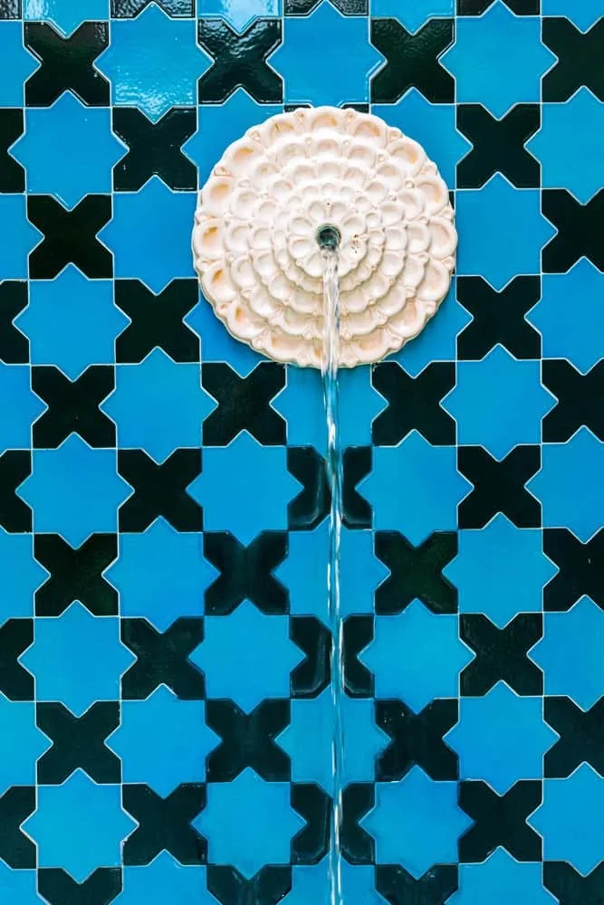 Moroccan fountain with mosaic tiles.