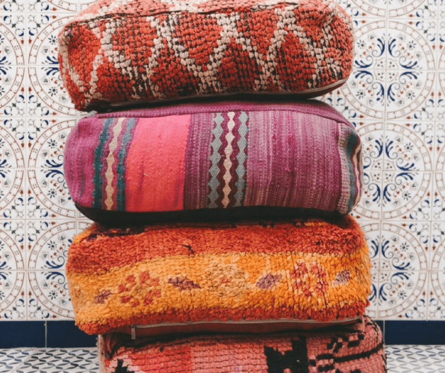 A pile of Moroccan rugs