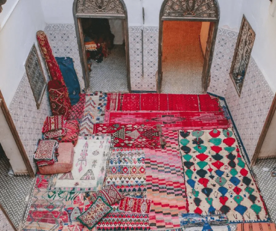 Moroccan rugs displayed