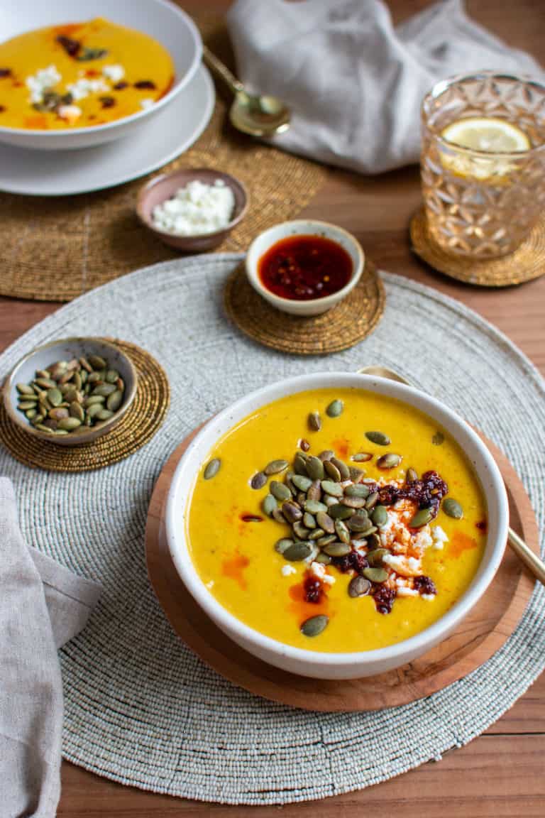 Roasted Butternut Squash Soup with Harissa Oil