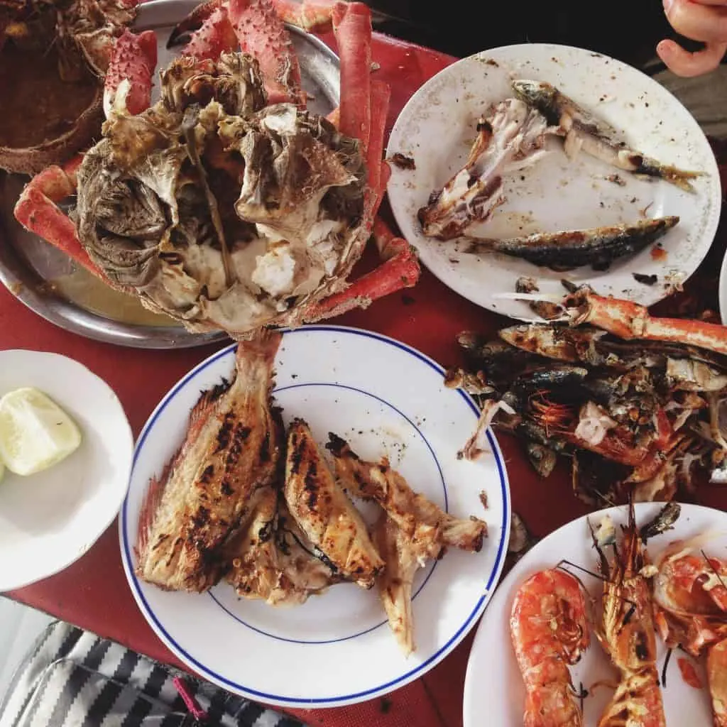 Grilled seafood in Essaouira