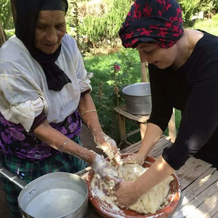 Kneading Tafernout Dough in Imlil Morocco