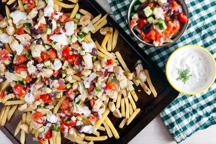 Loaded Greek Fries Sheet Pan Meal