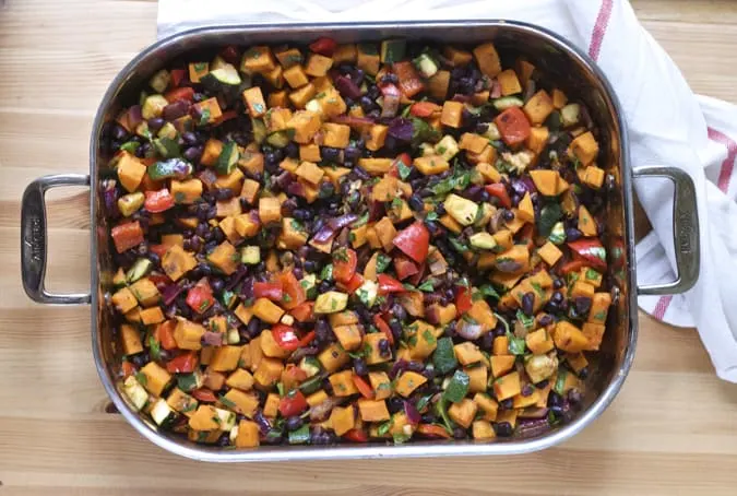 One Pan Roasted Sweet Potato Burrito Bowls