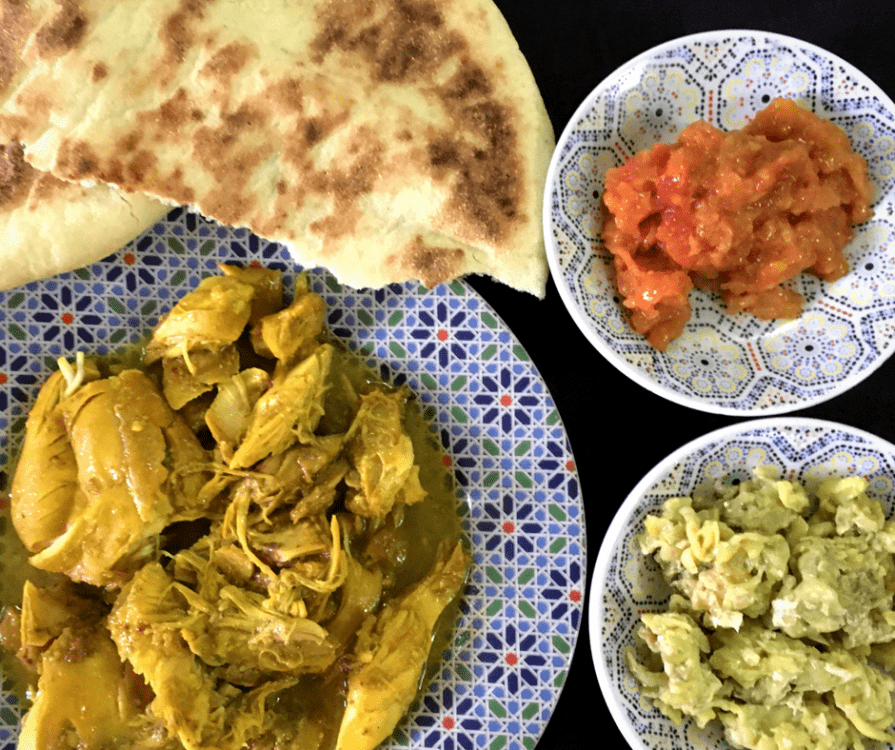 Sweet tomato salad and chicken tanjia