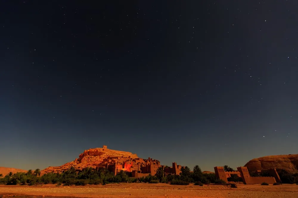 Kasbah Ait Ben Haddou at night in the Atlas mountains of Morocco