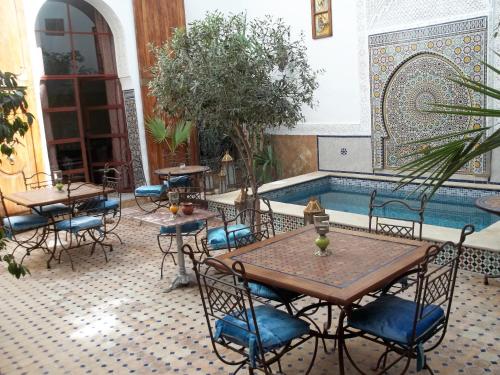 Courtyard in Fez with table and chairs