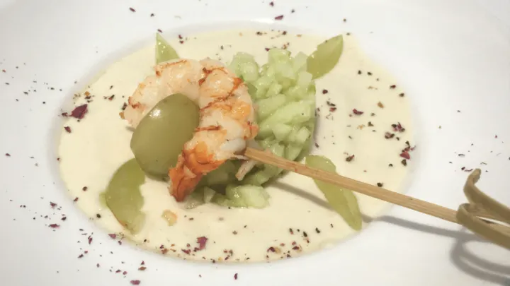 Ajo Blanco with Grilled Shrimp