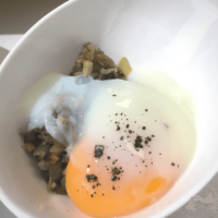 Mushrooms and Broad Beans with a Poached Egg