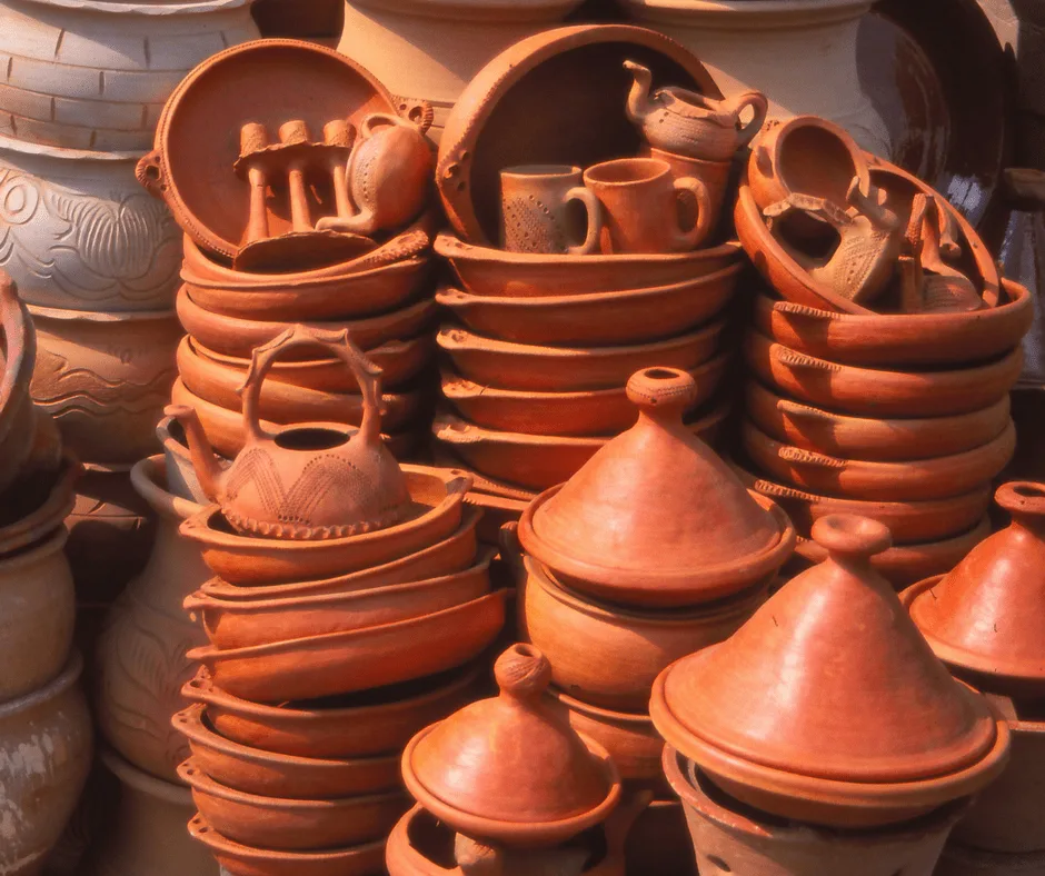 Ceramic pots for baking various foods, handmade from red clay, cook in the  oven.