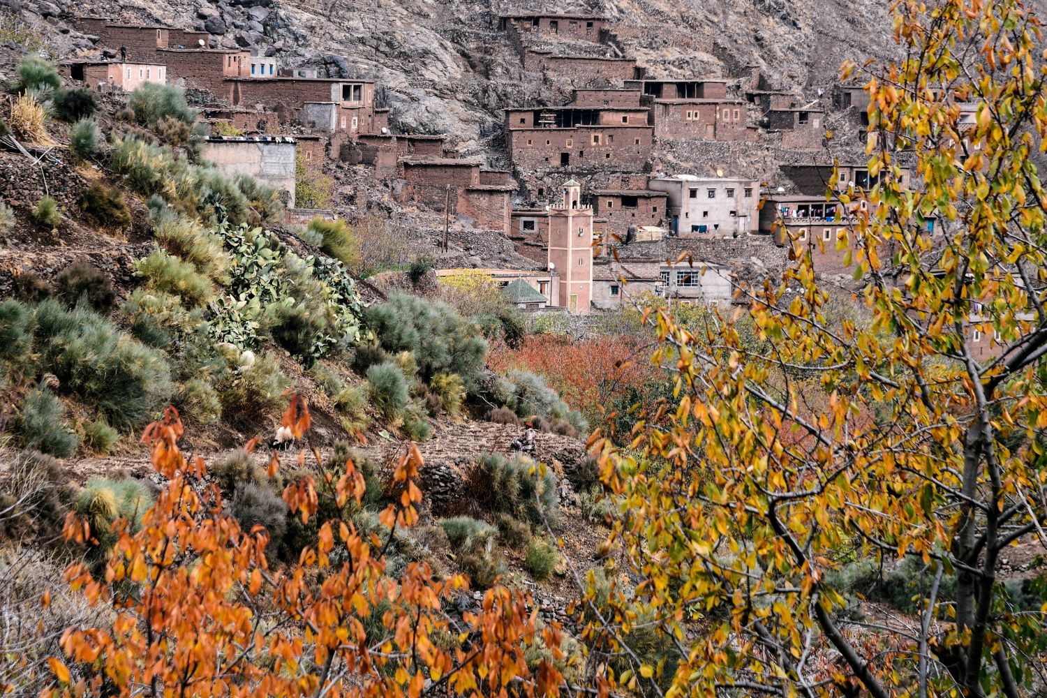 Landscape view in the mountain village of Imlil, Morocco in the Atlas.