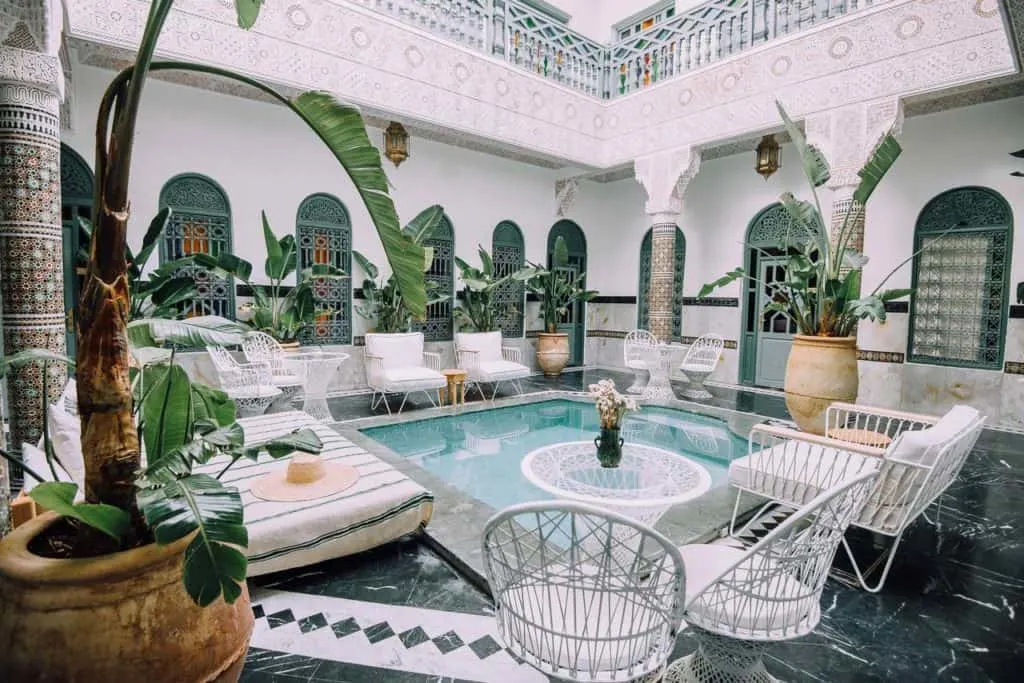 Riad courtyard in Marrakech Ksar Kasbah riads for couples