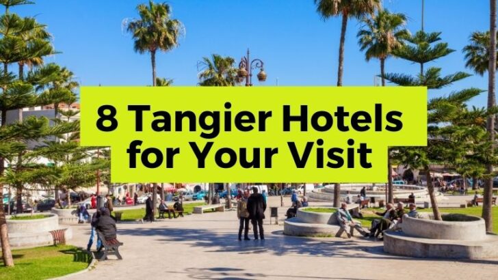 Grand Socco, a square in the medina area of Tangier, Morocco with the text 8 Tangier Hotels for Your Visit