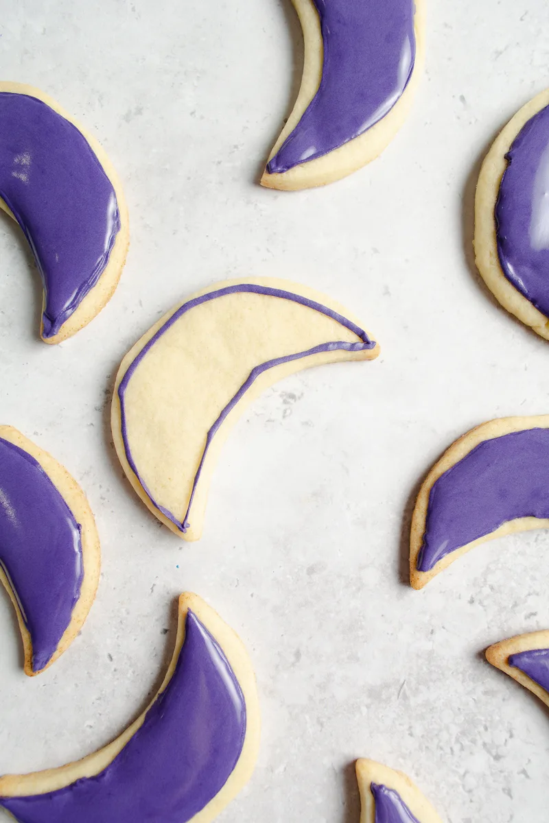 Crescent Moon Sugar Cookies with purple frosting