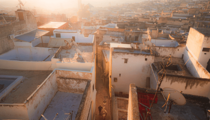 Hazy view of the rooftops of Fez in the early morning