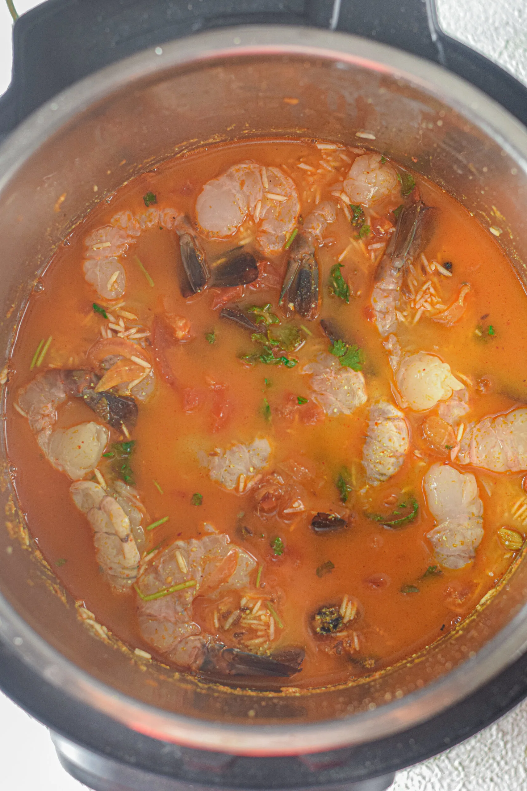 shrimp and water added to biryani recipe