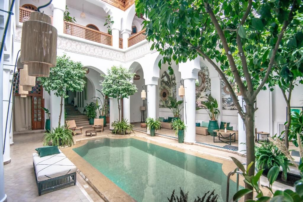poolside of Riad Palais Calipau one of the best riads in Marrakech with pools
