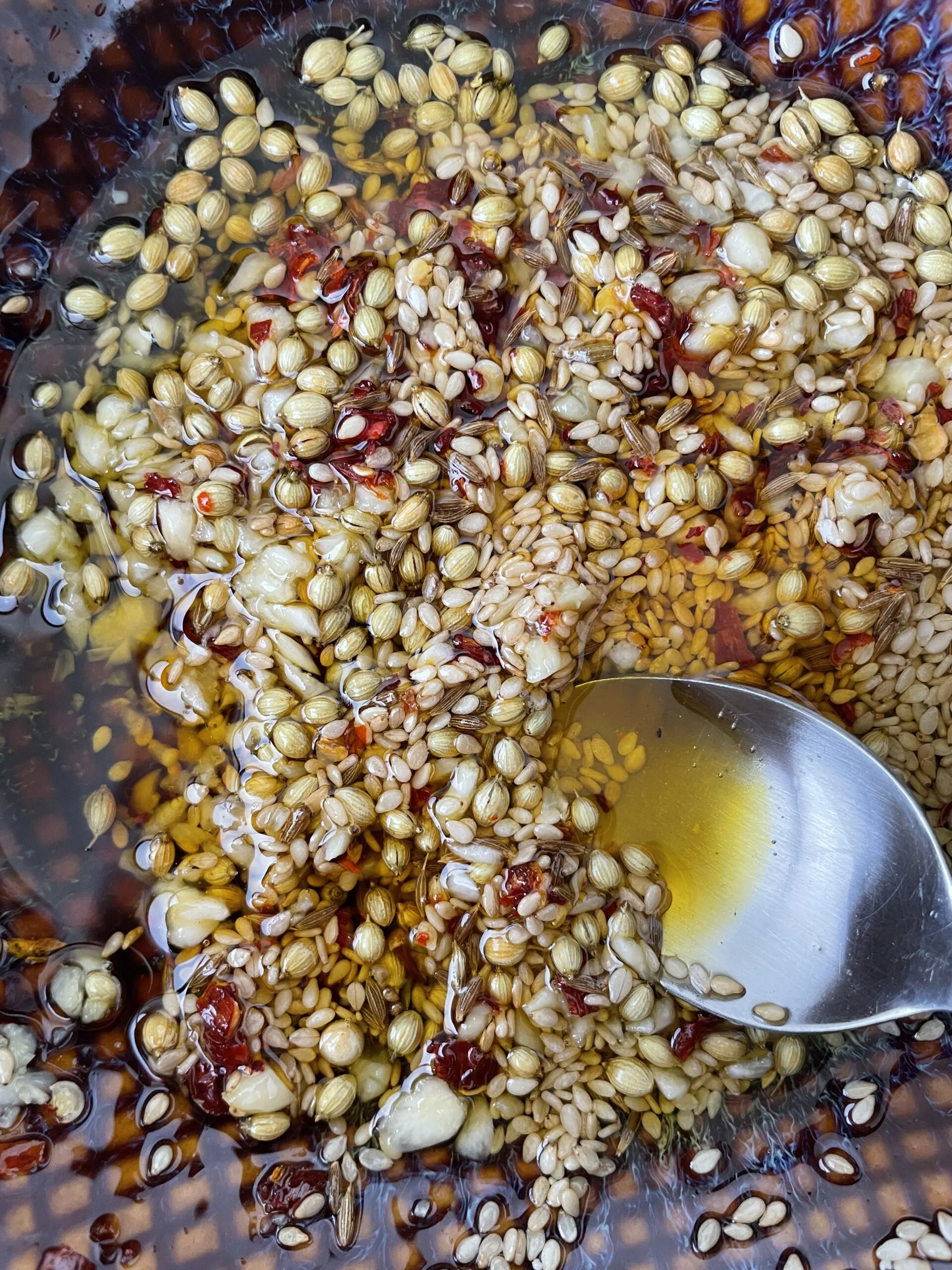 spices and oil in a saucepan