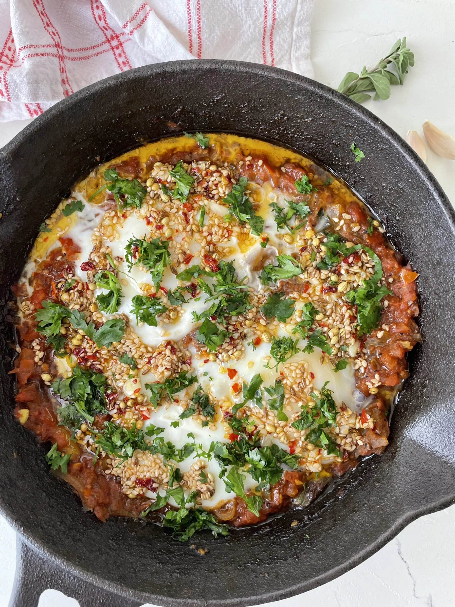 crunchy shakshuka with fresh cilantro