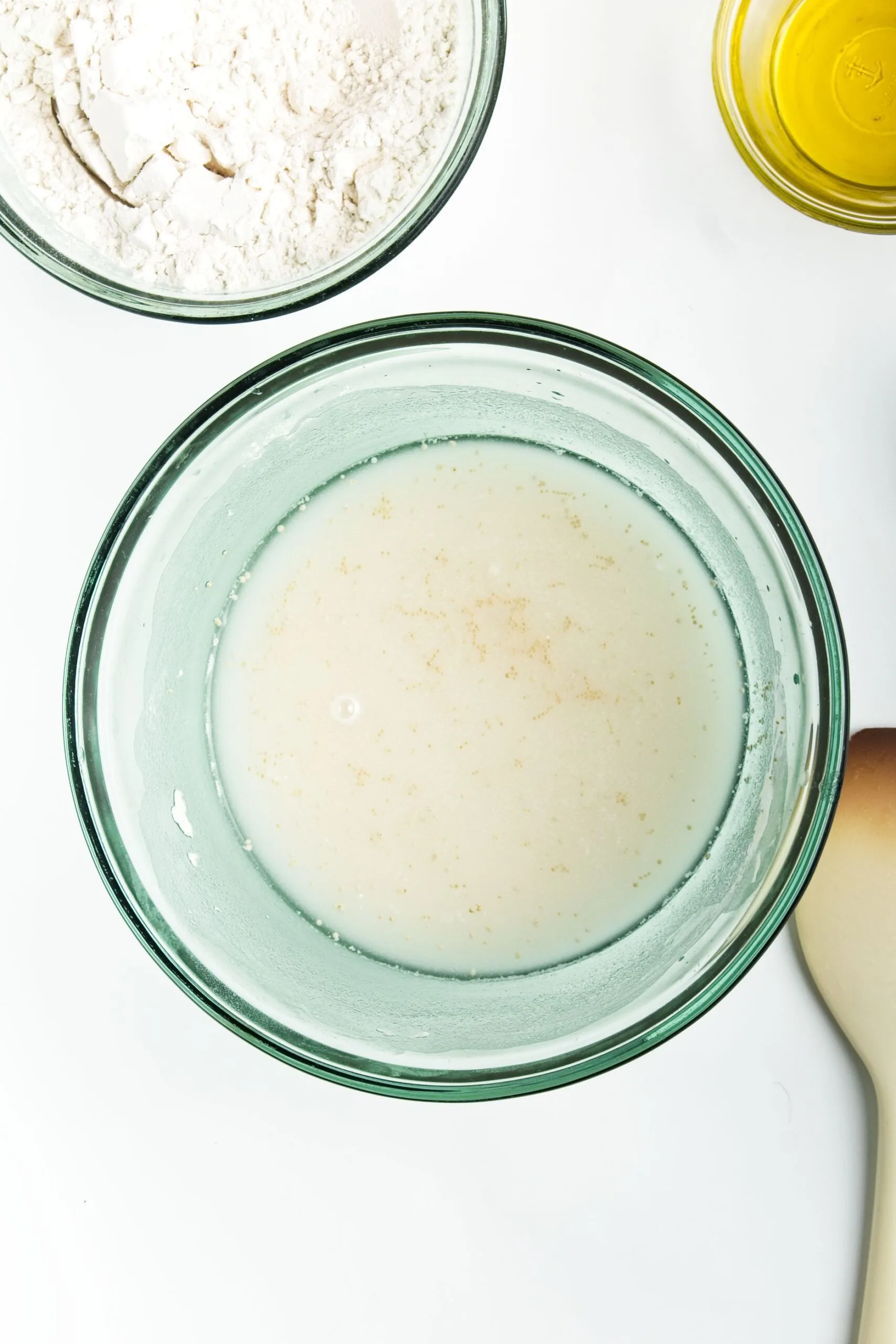 warm water and flour in a bowl