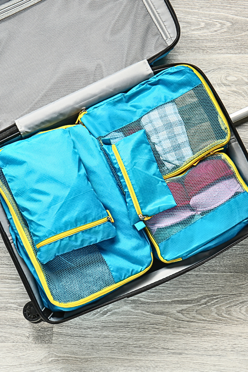 packing cubes on luggage