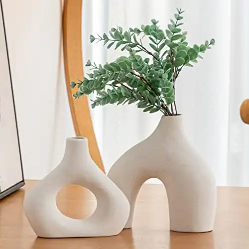 White Ceramic Vase Set of 2 for Modern Home Decor