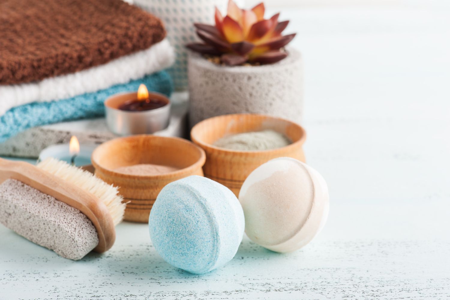 Moroccan clay on wooden bowl and spa essentials