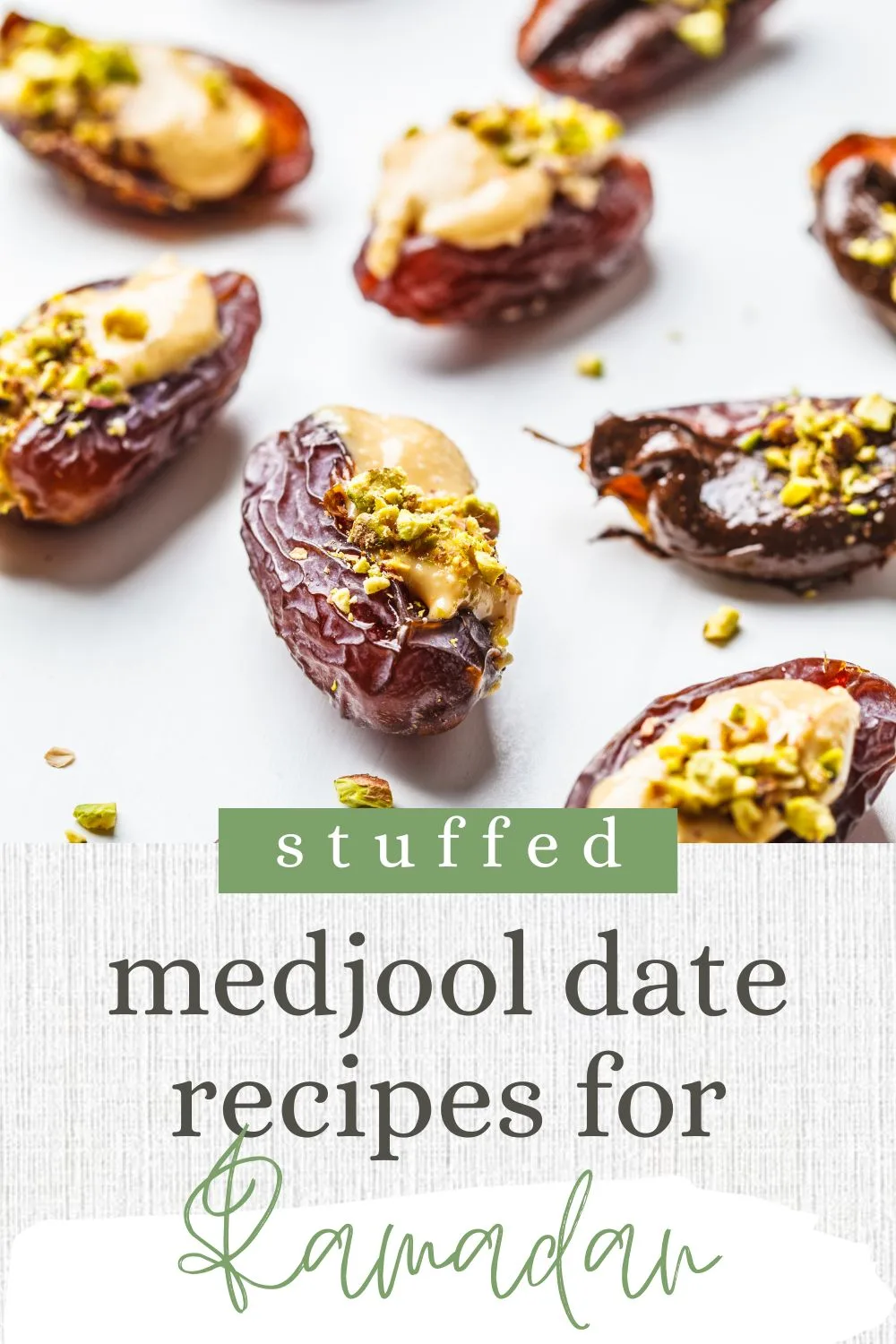 medjool dates stuffed with various fillings on a white background