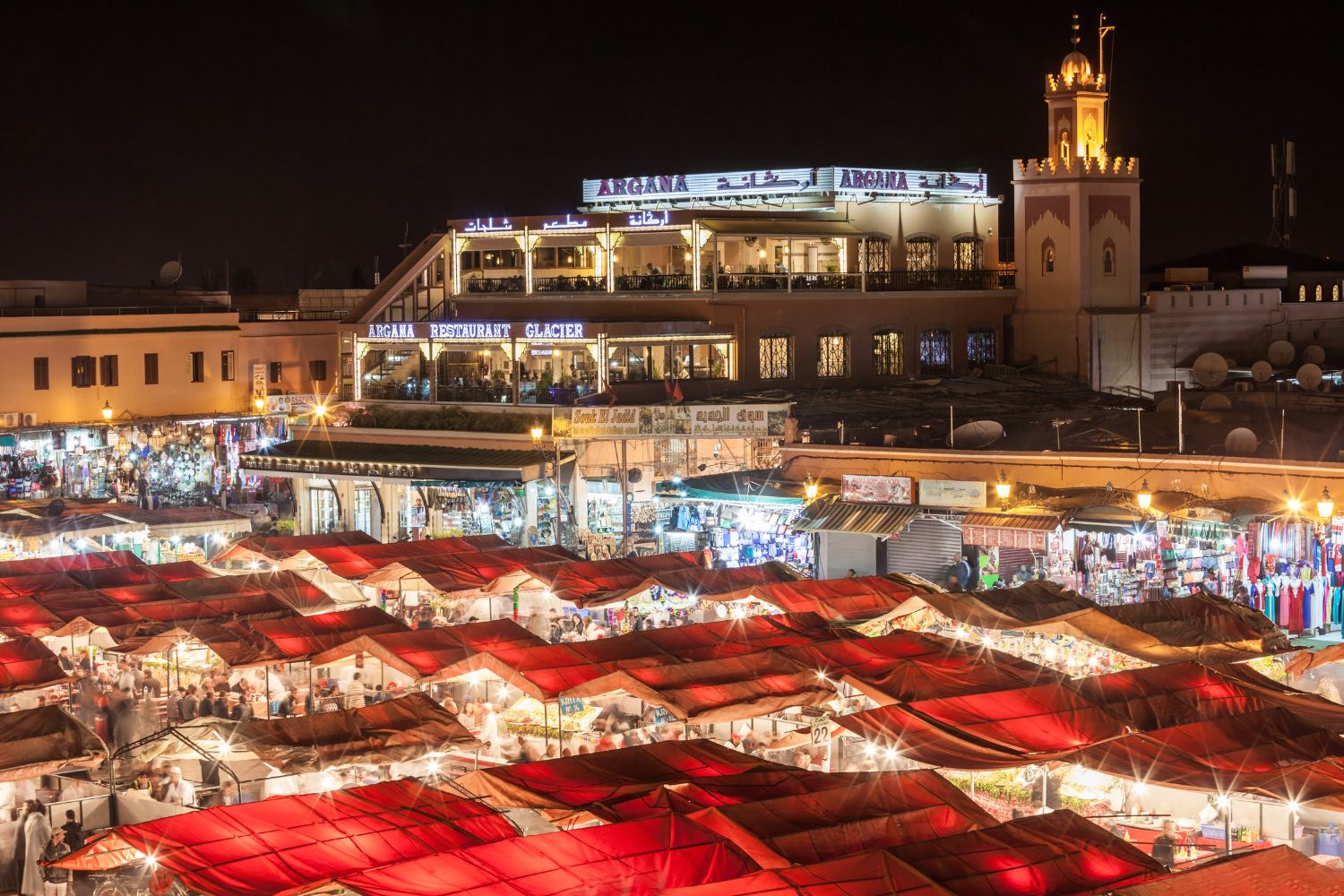 Crowds at Jemaa el-Fnaaa square, a market place in Marrakesh's medina quarter. 