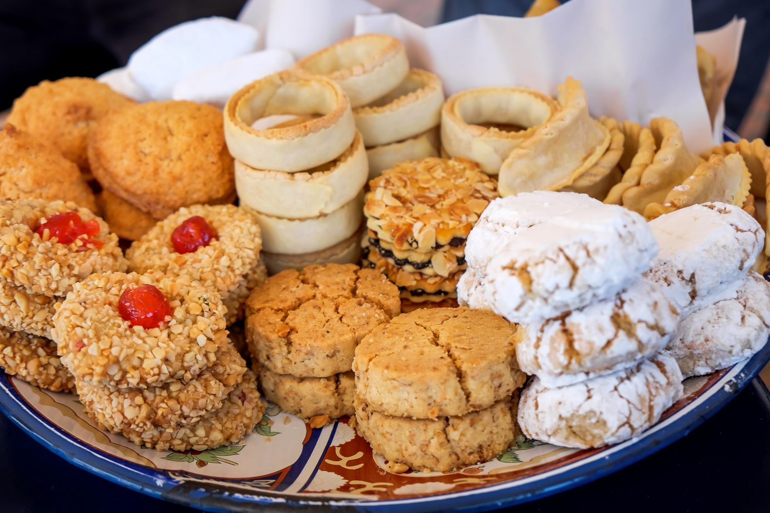 Close up shot of various Moroccan desserts