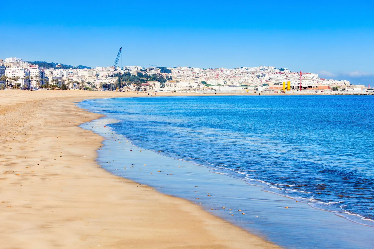 View of the Tangier city beach on a sunny day