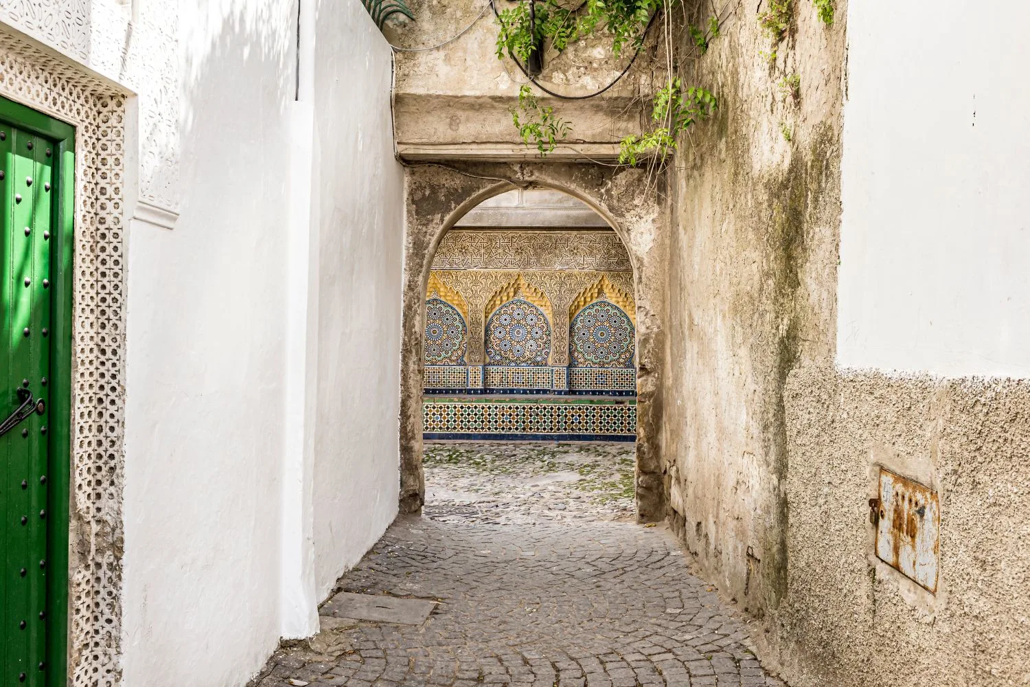 A narrow, quiet alley in the Kasbah of Tangier, Morocco