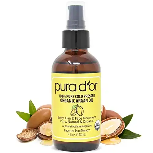 PURA D'OR Organic Moroccan Argan Oil (4oz / 118mL) USDA Certified 100% Pure Cold Pressed Virgin Premium Grade Moisturizer Treatment for Dry, Damaged Skin, Hair, Face, Body, Scalp (Packaging may v...