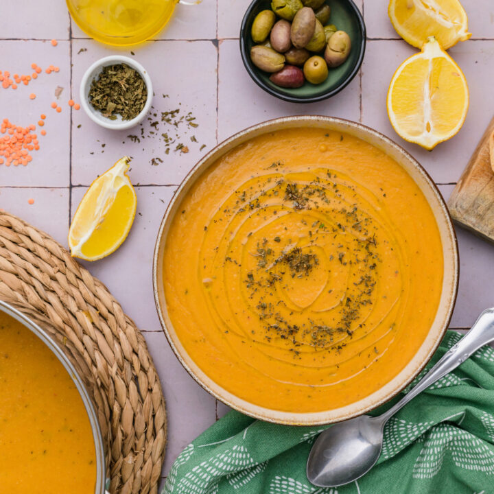 potrait image of Turkish lentil soup