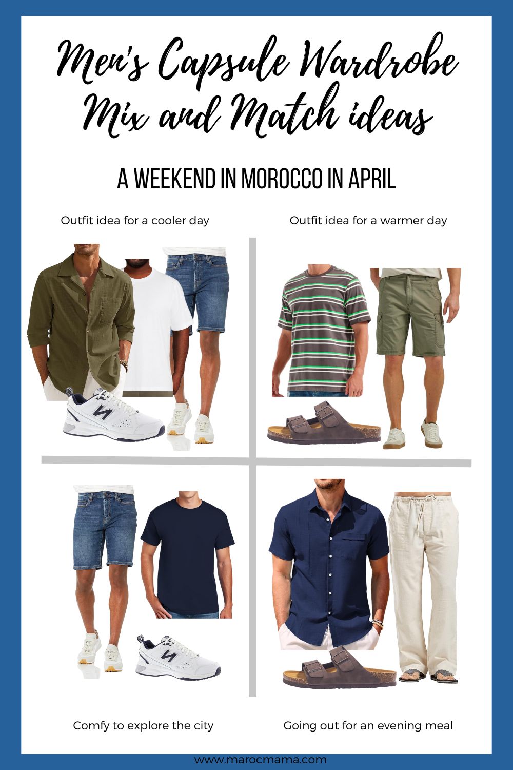 Men's capsule wardrobe mix and match ideas, April in Morocco