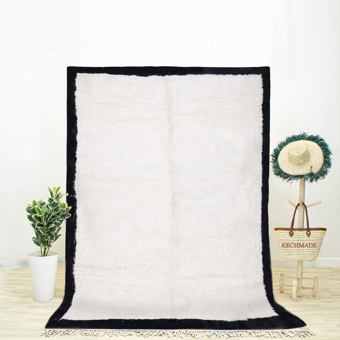 White Moroccan with Black Border Rug