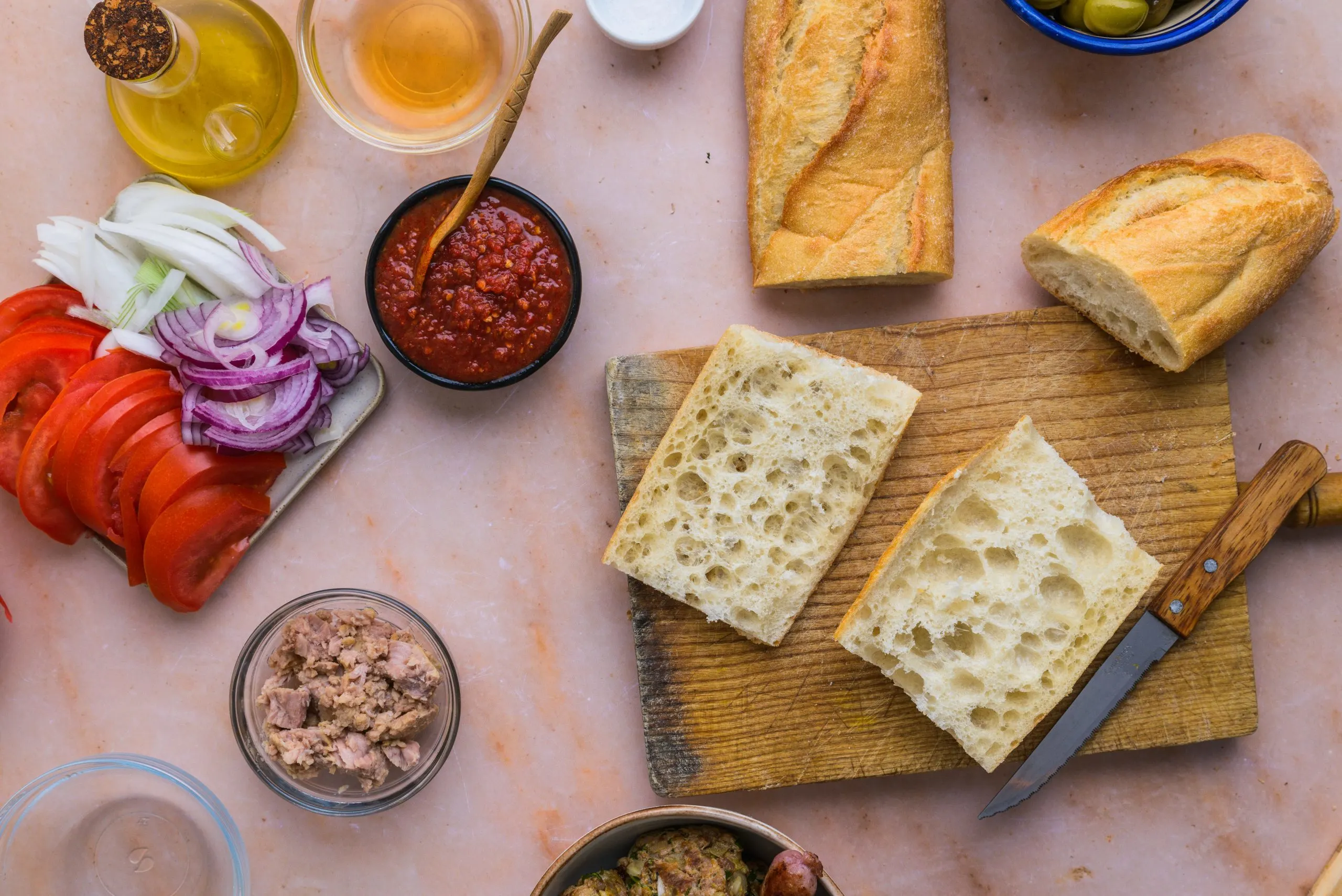 Ingredients in making bocadillo with sliced bread