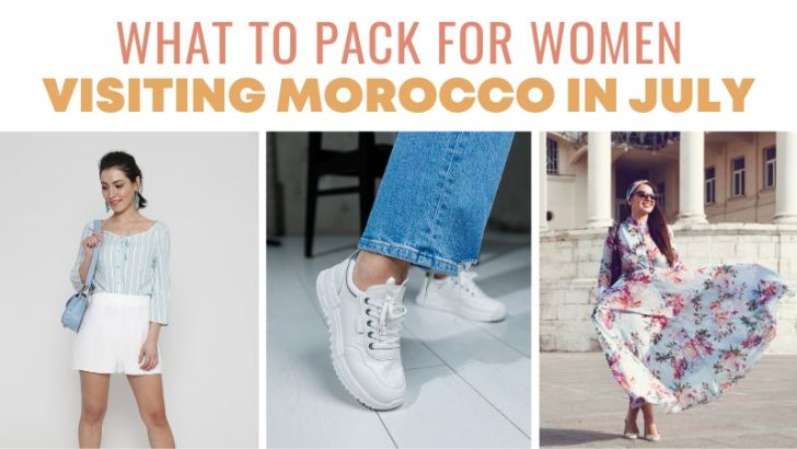 White linen shorts, blue floral maxi dress and white trainers for women's capsule wardrobe when traveling to Morocco in July
