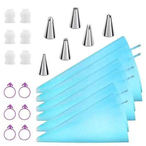 Reusable Piping Bags and Tips Set, Cake Decorating Tools with Icing Pastry Bags, Icing Bags Tips, Couplers and Frosting Bags Ties for Cookie Cupcakes