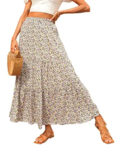 Spring Summer High Waist Floral Maxi Skirt