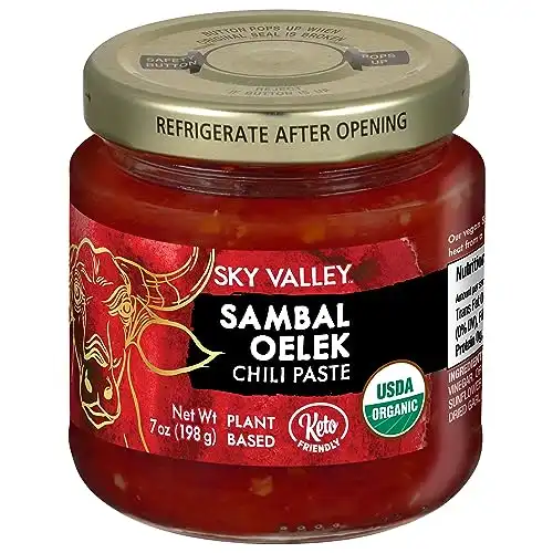 Sky Valley Sambal Oelek Chili Paste - Red Chili Paste, Made with Red Jalapenos & Garlic, Gluten Free, Vegan, Keto, USDA Organic, Non-GMO, Sambal Oelek Sauce, Chili Paste Asian - 7 Oz