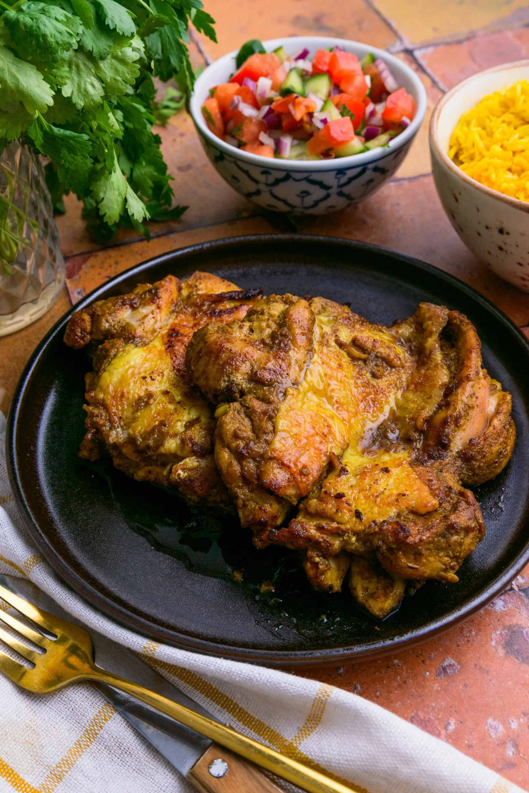 Moroccan grilled chicken with chermoula served on a plate