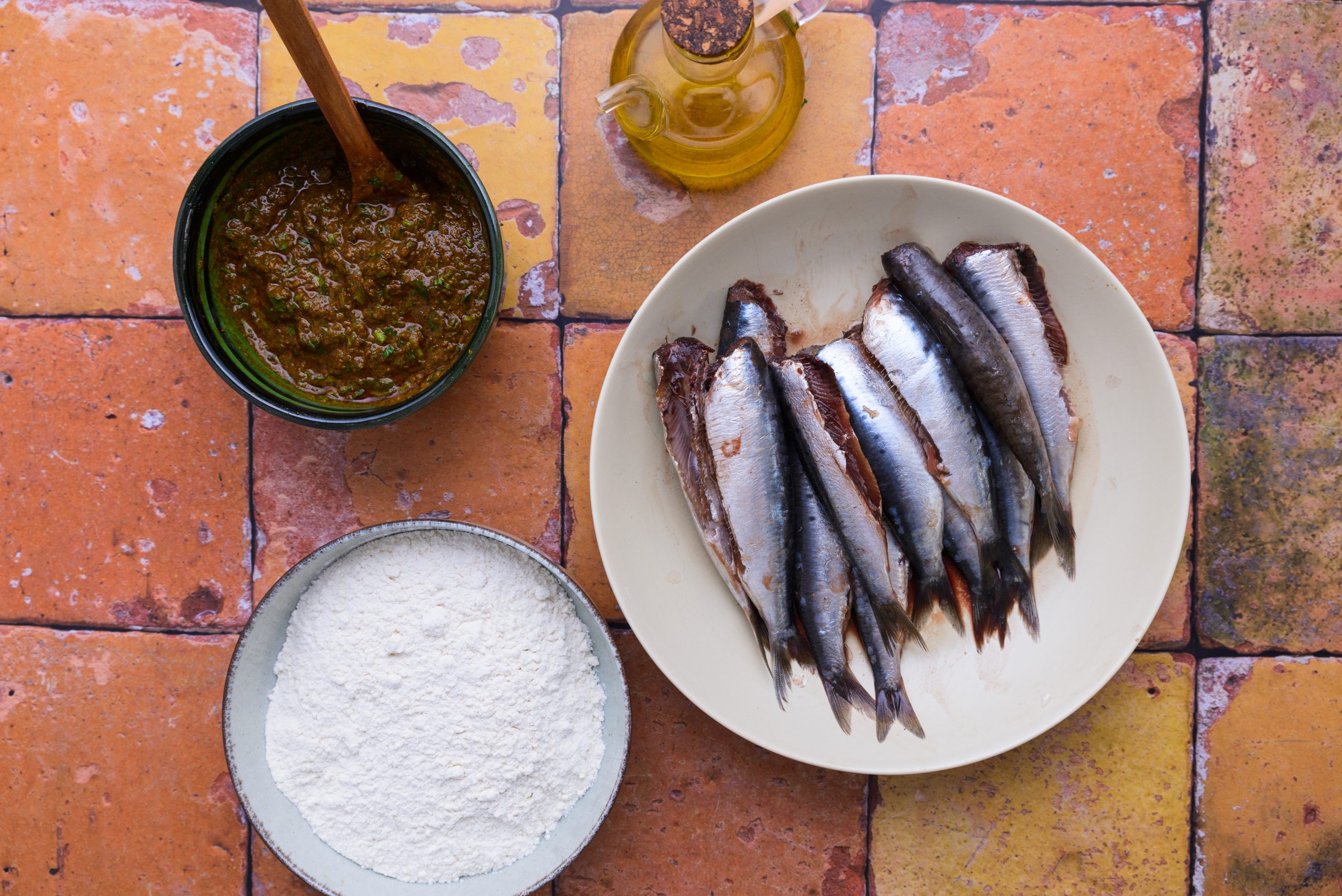 Ingredients in making Moroccan sardines with chermoula