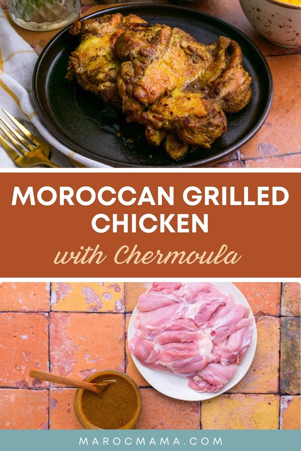 Moroccan grilled chicken with chermoula and its ingredients