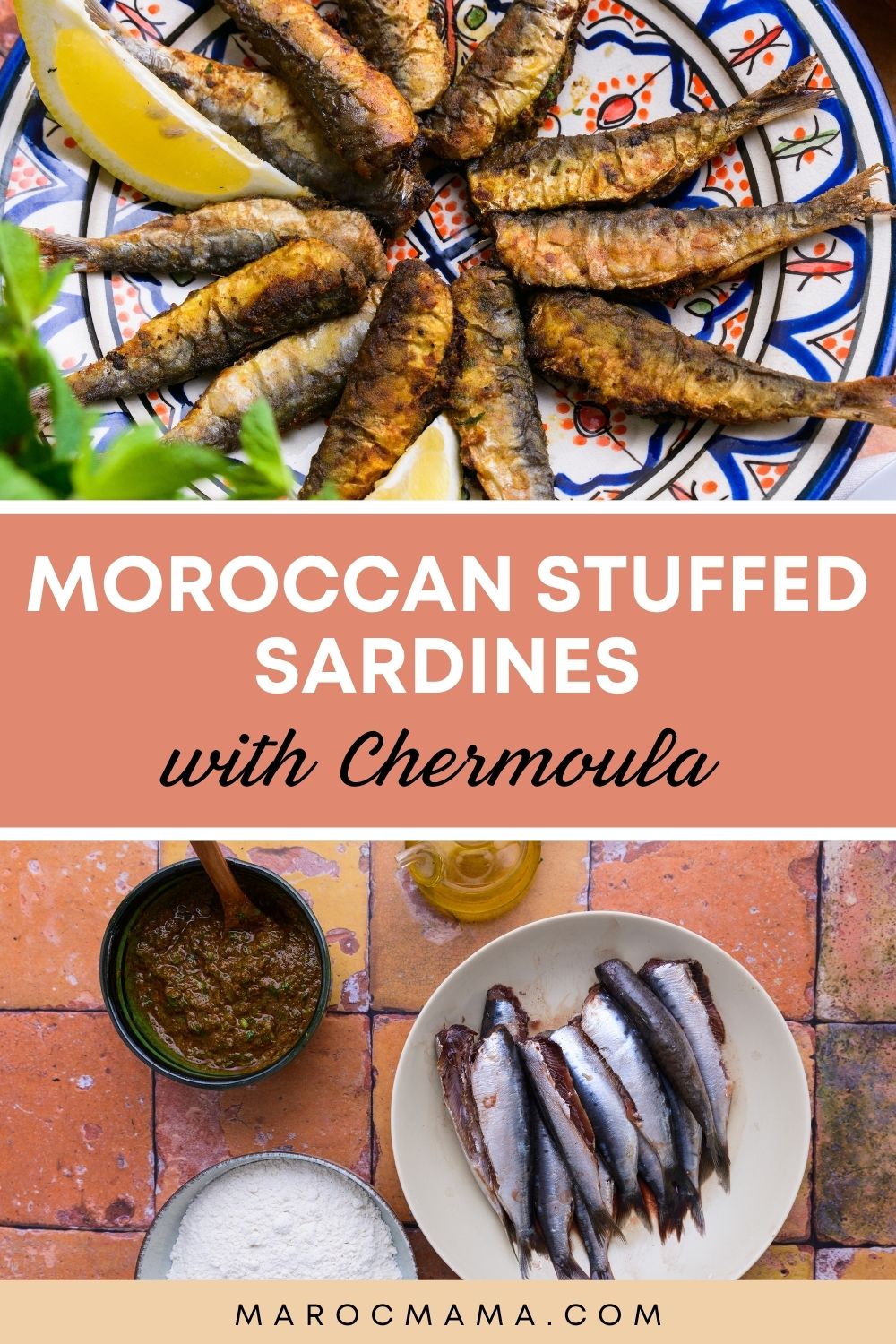 Moroccan sardines with chermoula and its ingredients